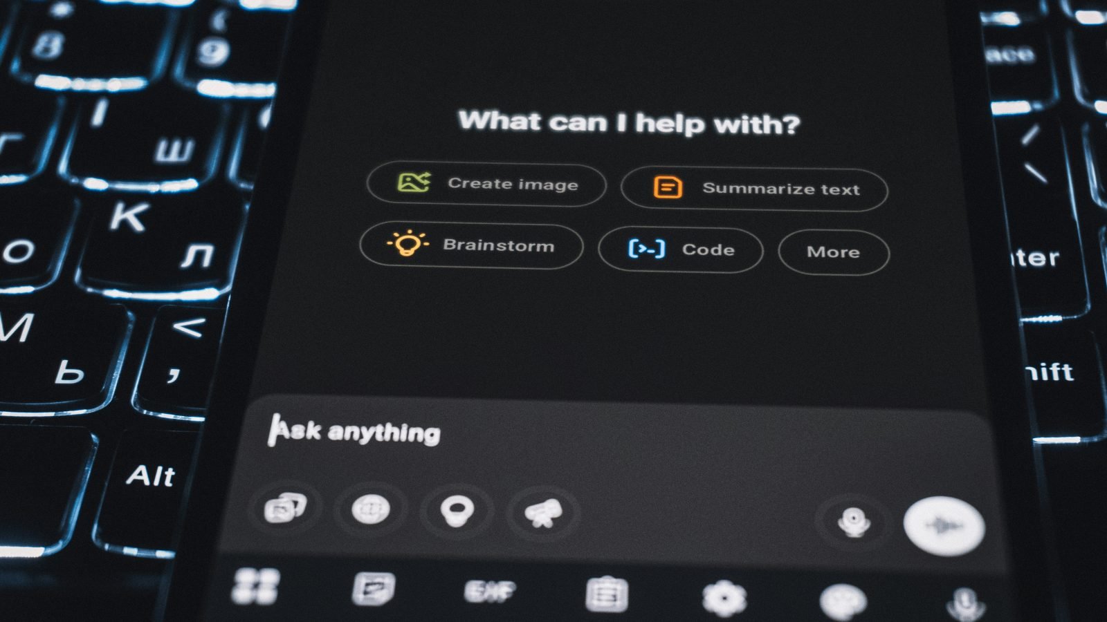 AI assistant chat interface on a smartphone, illustrative for a ChatGPT review.