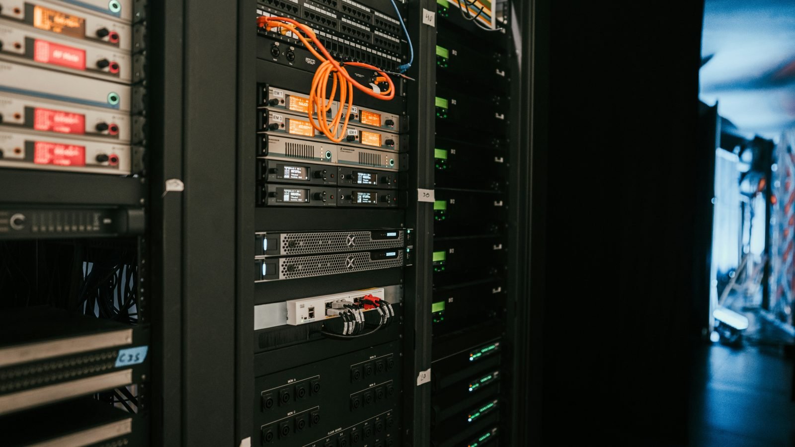 Server rack at a data center, illustrative for a Lambda Labs GPU cloud review.